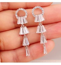 Style: Silver - Kayli Chandelier Earrings With Slender Crystal Baguettes