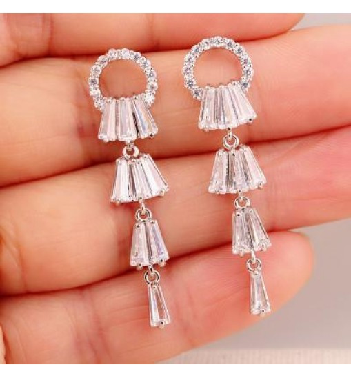 Style: Silver - Kayli Chandelier Earrings With Slender Crystal Baguettes