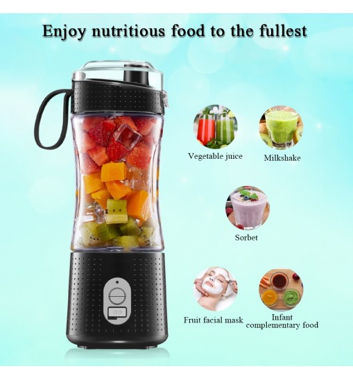 Portable Blender Type-C Rechargeable Juicer Cup Electric Blender for Travel Kitchen 380ml Black