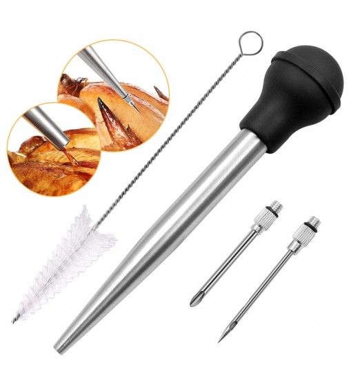 Turkey Baster Syringe Set Home Baking Tool With 2 Marinade Needles Cleaning Brush Kitchen Gadgets black