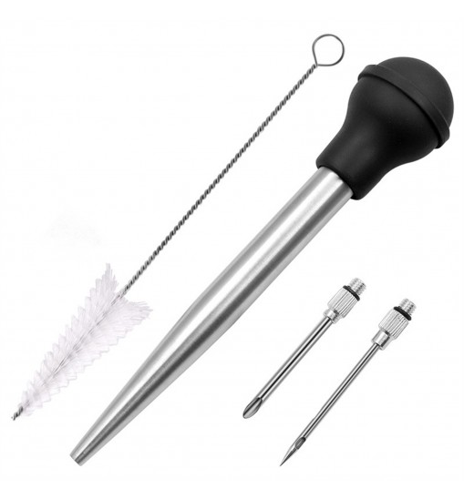 Turkey Baster Syringe Set Home Baking Tool With 2 Marinade Needles Cleaning Brush Kitchen Gadgets black