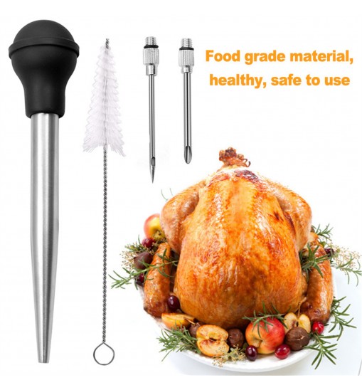 Turkey Baster Syringe Set Home Baking Tool With 2 Marinade Needles Cleaning Brush Kitchen Gadgets black