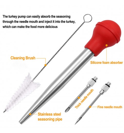 Turkey Baster Syringe Set Home Baking Tool With 2 Marinade Needles Cleaning Brush Kitchen Gadgets black