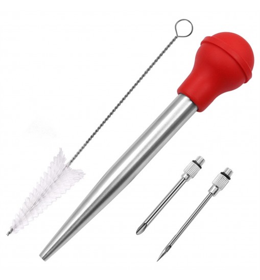 Turkey Baster Syringe Set Home Baking Tool With 2 Marinade Needles Cleaning Brush Kitchen Gadgets red