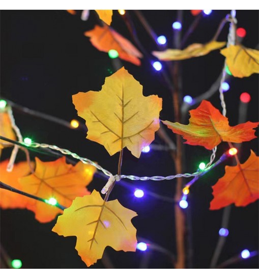 0.5W Artificial Maple Leaves LED String Light Battery Powered For Thanksgiving Halloween Christmas Holiday Decorations Orange Red Maple Leaf 3 meter 20leds