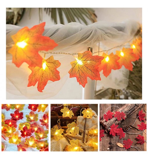 0.5W Artificial Maple Leaves LED String Light Battery Powered For Thanksgiving Halloween Christmas Holiday Decorations Orange Red Maple Leaf 3 meter 20leds