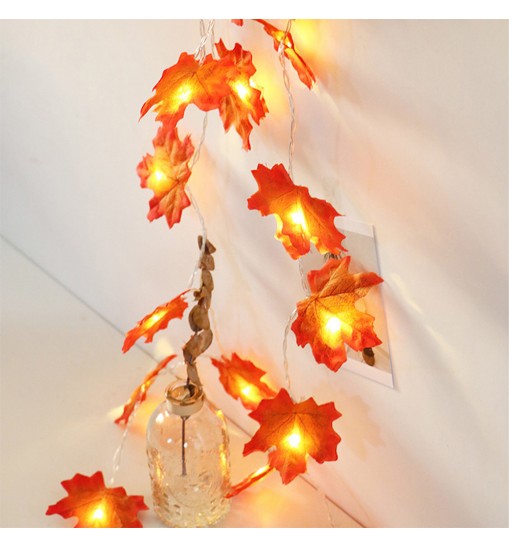 0.5W Artificial Maple Leaves LED String Light Battery Powered For Thanksgiving Halloween Christmas Holiday Decorations Orange Red Maple Leaf 3 meter 20leds