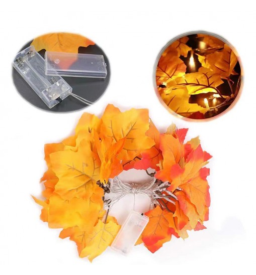 0.5W Artificial Maple Leaves LED String Light Battery Powered For Thanksgiving Halloween Christmas Holiday Decorations Orange Red Maple Leaf 3 meter 20leds