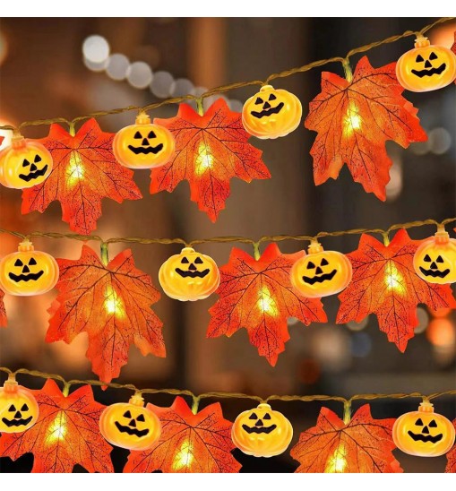 0.5W Artificial Maple Leaves LED String Light Battery Powered For Thanksgiving Halloween Christmas Holiday Decorations Orange Red Maple Leaf 3 meter 20leds