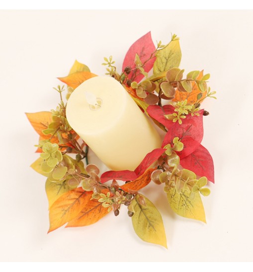 20cm Fall Candle Rings Wreaths Lightweight Silk Fabric Harvest Candle Garland Table Ornaments For Thanksgiving Halloween Decoration as shown in the picture