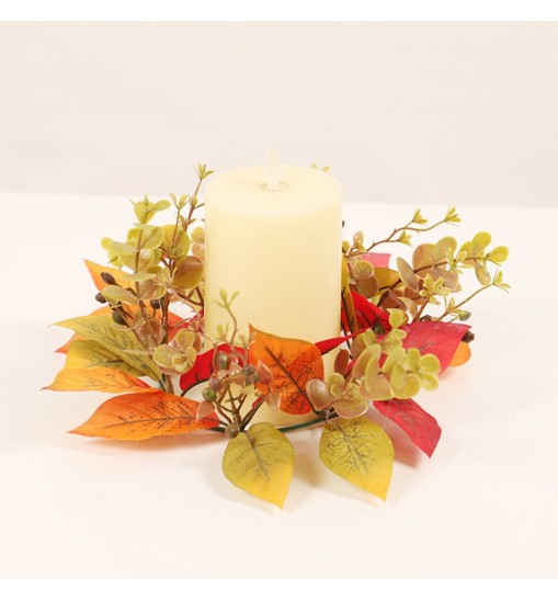 20cm Fall Candle Rings Wreaths Lightweight Silk Fabric Harvest Candle Garland Table Ornaments For Thanksgiving Halloween Decoration as shown in the picture