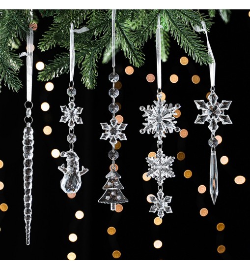 Christmas Transparent Ornament Snowflakes Simulation Fake Icicle Xmas Tree Pendant for New Year Decoration Snowflakes D