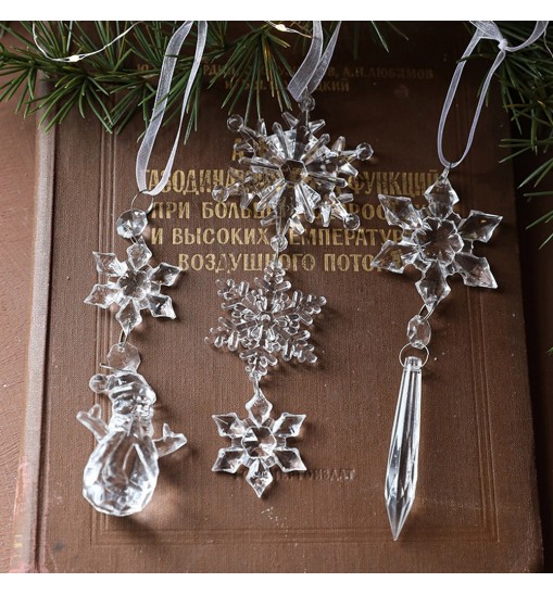 Christmas Transparent Ornament Snowflakes Simulation Fake Icicle Xmas Tree Pendant for New Year Decoration Snowflakes D