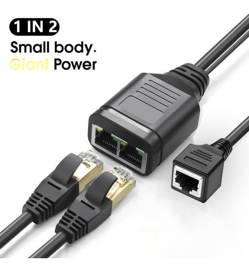 RJ45 Ethernet Splitter 1 Female To 2 Female Network Extension Connector Ethernet Switch With Usb Charging Cable black