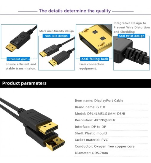 DP To HD Multimedia Interface Adapter Cable High Resolution 4K 60Hz Connector Adapter For Desktop Laptop Monitor Projector 1.8 meters