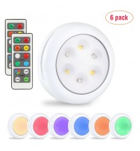 Lunsy 6PCS Wireless Color Changing LED Puck Lights with 2PCS Remote Controls, LED Under Cabinet Lighting, Closet Light Set, Round Cabinet Lights