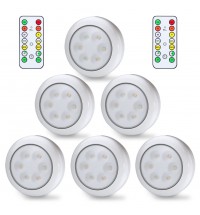 Lunsy 6PCS Wireless Color Changing LED Puck Lights with 2PCS Remote Controls, LED Under Cabinet Lighting, Closet Light Set, Round Cabinet Lights