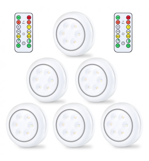 Lunsy 6PCS Wireless Color Changing LED Puck Lights with 2PCS Remote Controls, LED Under Cabinet Lighting, Closet Light Set, Round Cabinet Lights