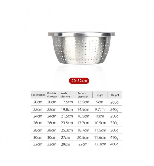 Thicken Colander Strainer Basin Cooker Utensil Mixing Bowl Kitchen Tool Rice Sieve Fruit Washing 304 stainless steel rice sieve