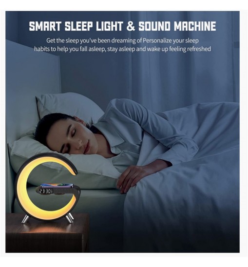 Smart Wake Up Light Alarm Clocks with App Sunrise Alarm Clock 15w Fast Wireless Charger for Heavy Sleepers Black