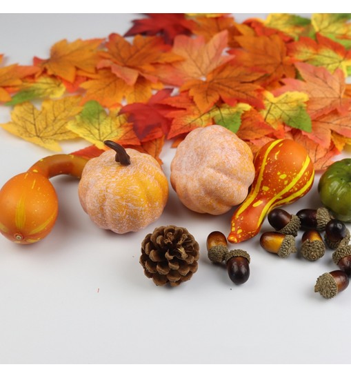 166 Pcs Mini Fake Artificial Pumpkins Set Realistic Maple Leaves Pine Cones Acorns Pumpkins For Halloween Thanksgiving Decor set