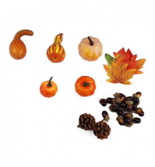 166 Pcs Mini Fake Artificial Pumpkins Set Realistic Maple Leaves Pine Cones Acorns Pumpkins For Halloween Thanksgiving Decor set