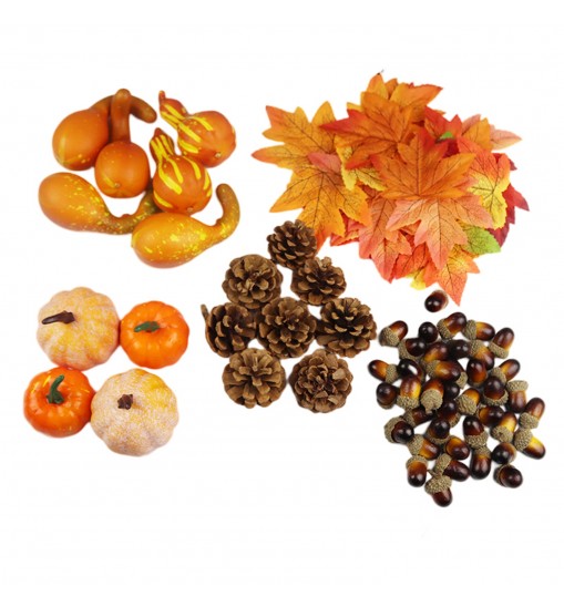 166 Pcs Mini Fake Artificial Pumpkins Set Realistic Maple Leaves Pine Cones Acorns Pumpkins For Halloween Thanksgiving Decor set