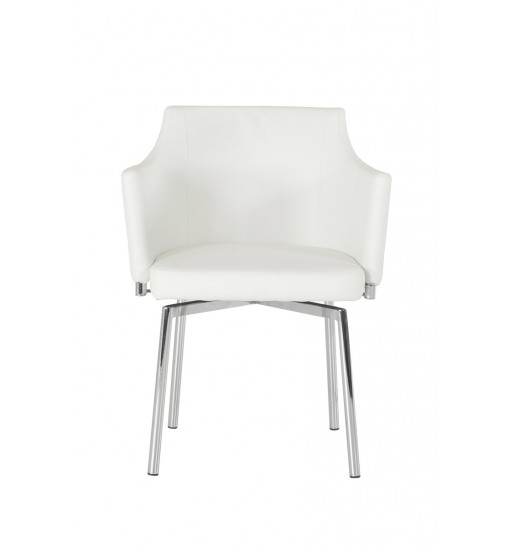 32" White Leatherette And Steel Dining Chair