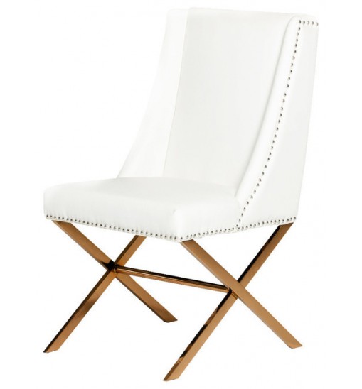 37" White Leatherette And Rosegold Steel Dining Chair