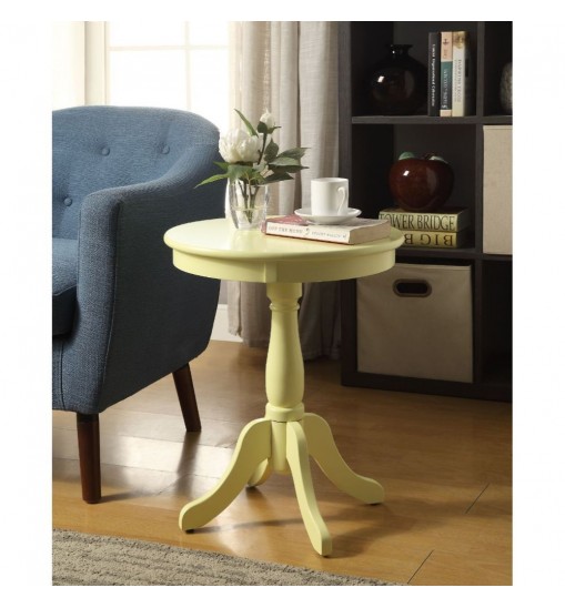 22" Light Yellow Solid Wood Round End Table