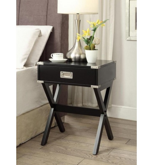 24" Black Solid Wood Rectangular End Table With Drawer