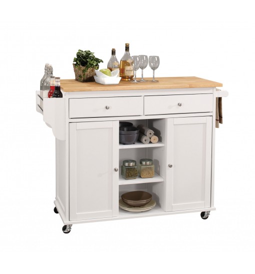 47" X 18" X 34" Natural And White Kitchen Island