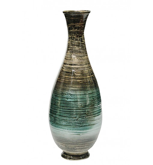 28" Distressed Aqua Spun Bamboo Artisan Floor Vase