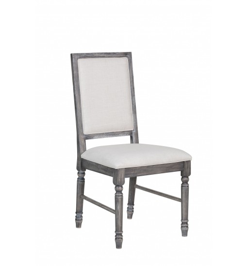 Set Of Two Gray Wood Upholstered Fabric Dining Chairs