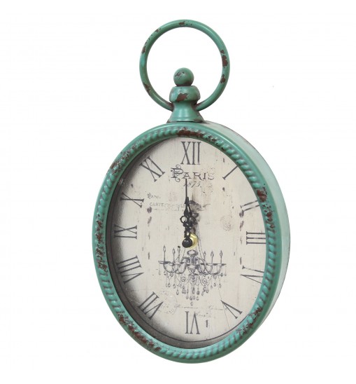 11.5 Teal Oval Vintage Look Metal Wall Clock