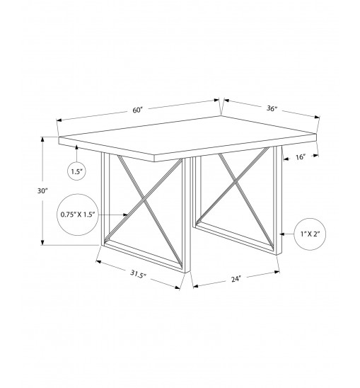 60" Dark Taupe And Black Rectangular Manufactured Wood And Metal Dining Table