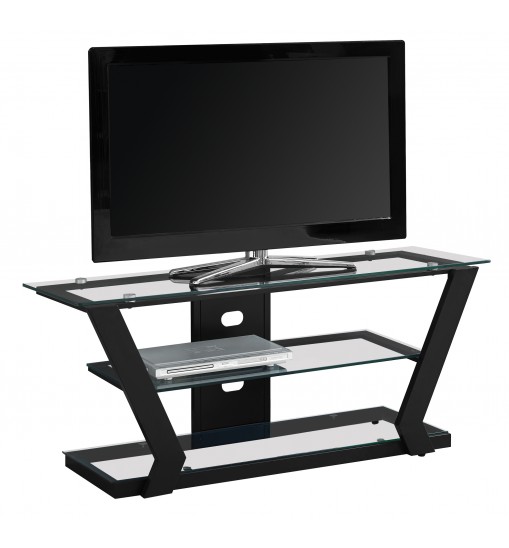 16" X 48" X 20.5" Black Tempered Glass Metal TV Stand