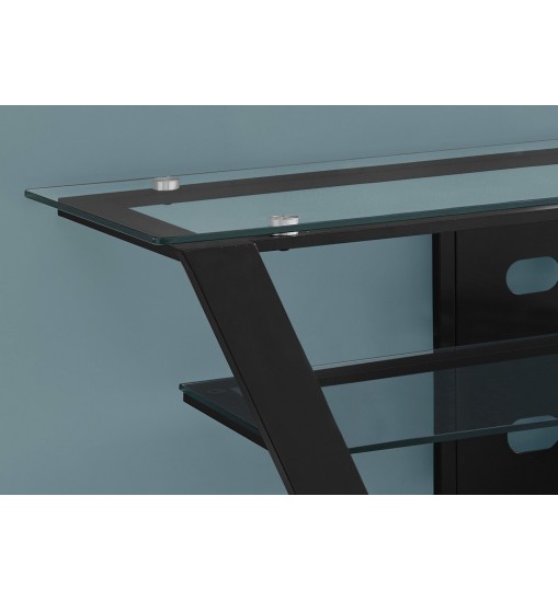 16" X 48" X 20.5" Black Tempered Glass Metal TV Stand