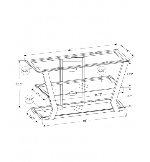 16" X 48" X 20.5" Black Tempered Glass Metal TV Stand