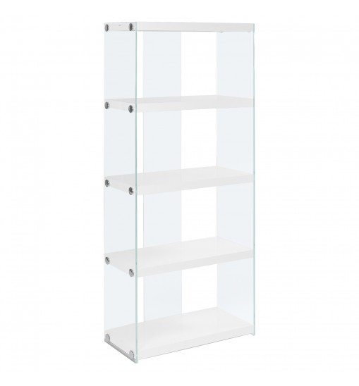 59" White Glass Four Tier Etagere Bookcase