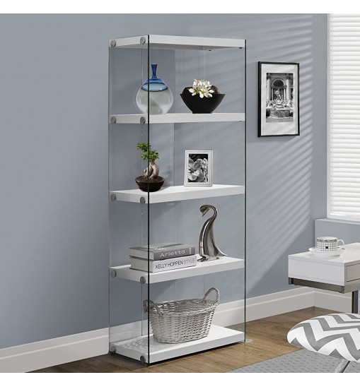 59" White Glass Four Tier Etagere Bookcase