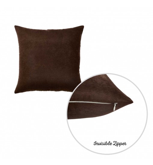 Set Of Two 18 X 18 Brown Solid Color Zippered Polyester Throw Pillow Cover