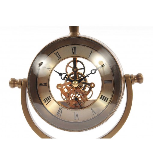 8" Circle Brass Metal And Glass Analog Wall Clock