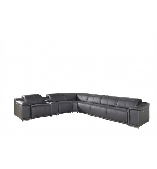 Gray Faux Leather Power Reclining L Shaped Corner Sectional