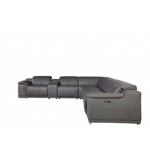 Gray Faux Leather Power Reclining L Shaped Corner Sectional