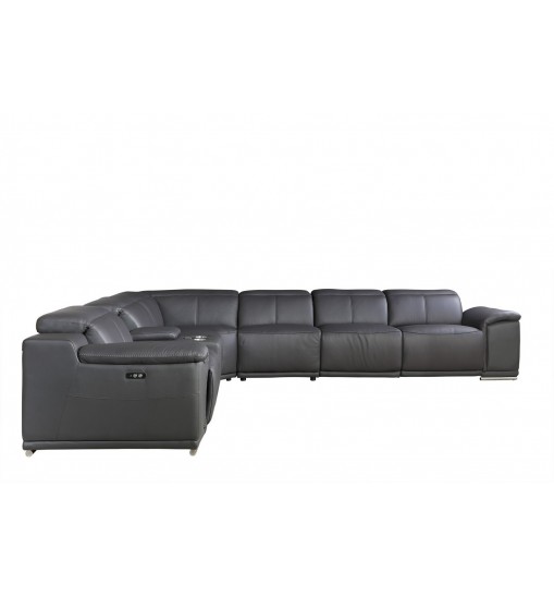 Gray Faux Leather Power Reclining L Shaped Corner Sectional