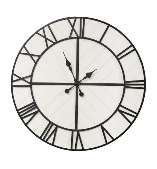 31.5 White Wood And Black Metal   Wall Clock