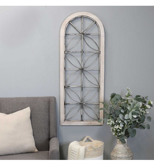 Distressed White Metal & Wood Window Panel