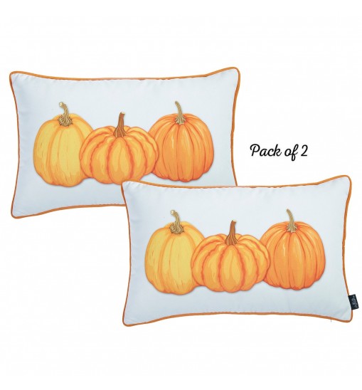 Set Of 2 20" Thanksgiving Pumpkin Throw Pillow Cover In Multicolor