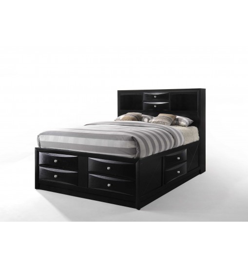 Black Multi-Drawer Queen Bed With Bookcase Headboard